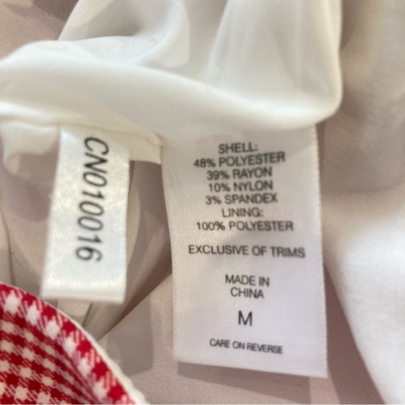 New York and Company red and white gingham midi pencil skirt lace trim - Picture 7 of 11